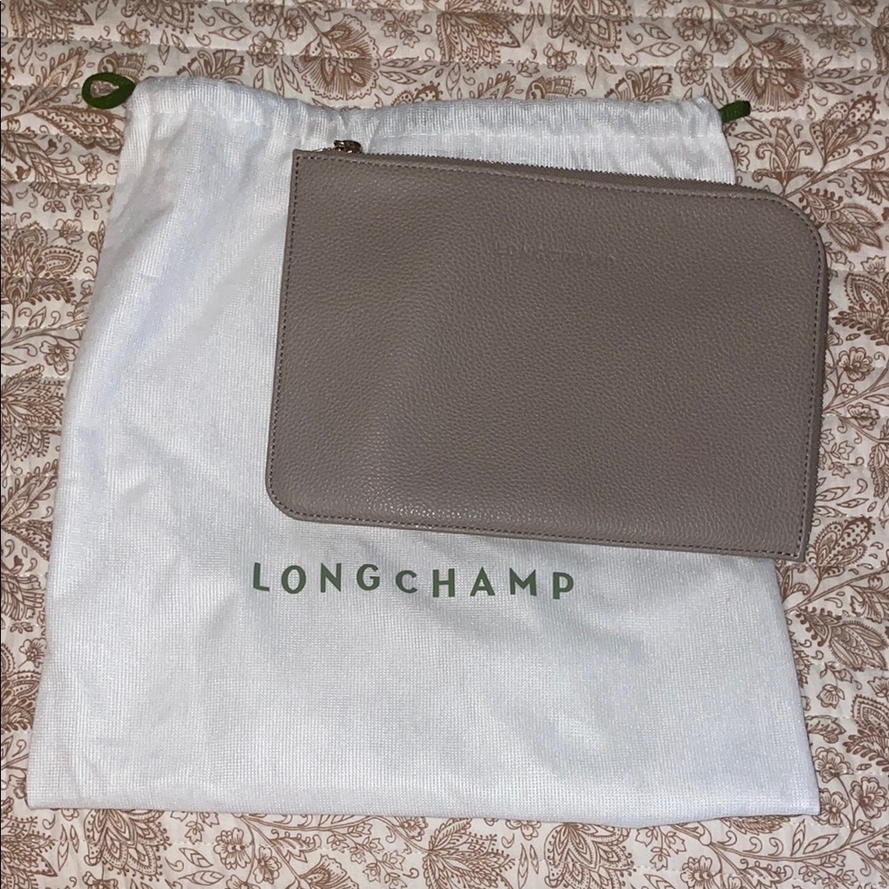 Longchamp Taupe Leather Pouch